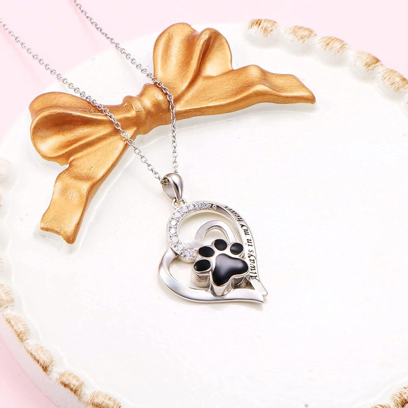 Flyow 925 Sterling Silver Cute Paw Print Forever Love Heart Pendant Necklace/Bracelet/Stud Earrings Gift for Women, Box Chain 18" - Image 4
